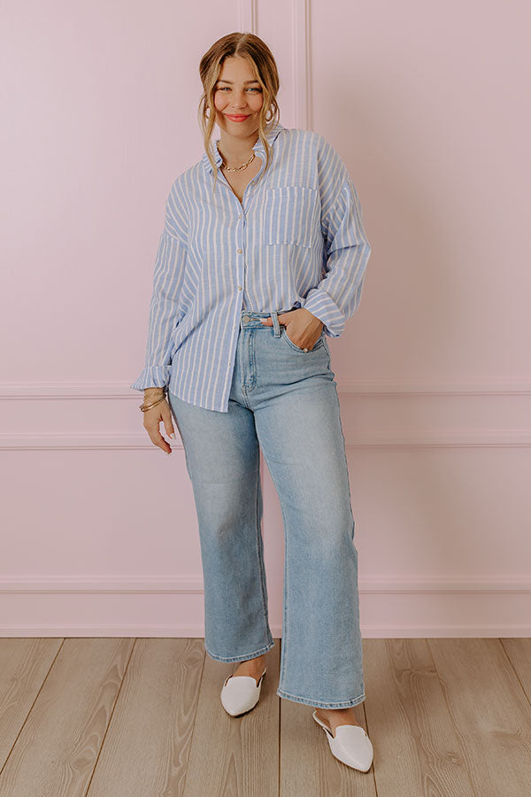 Impressions Don't Change Stripe Button Up In Sky Blue