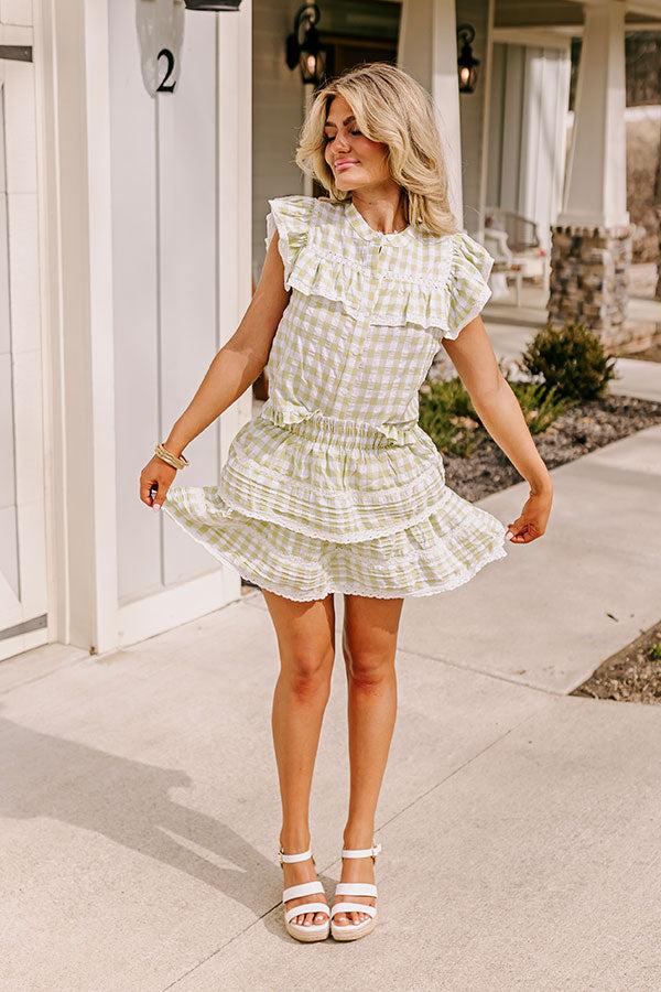 Impressions Downright Delightful Gingham Skort In Lime