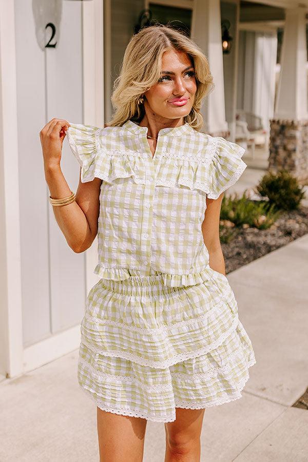 Impressions Downright Delightful Gingham Top In Lime