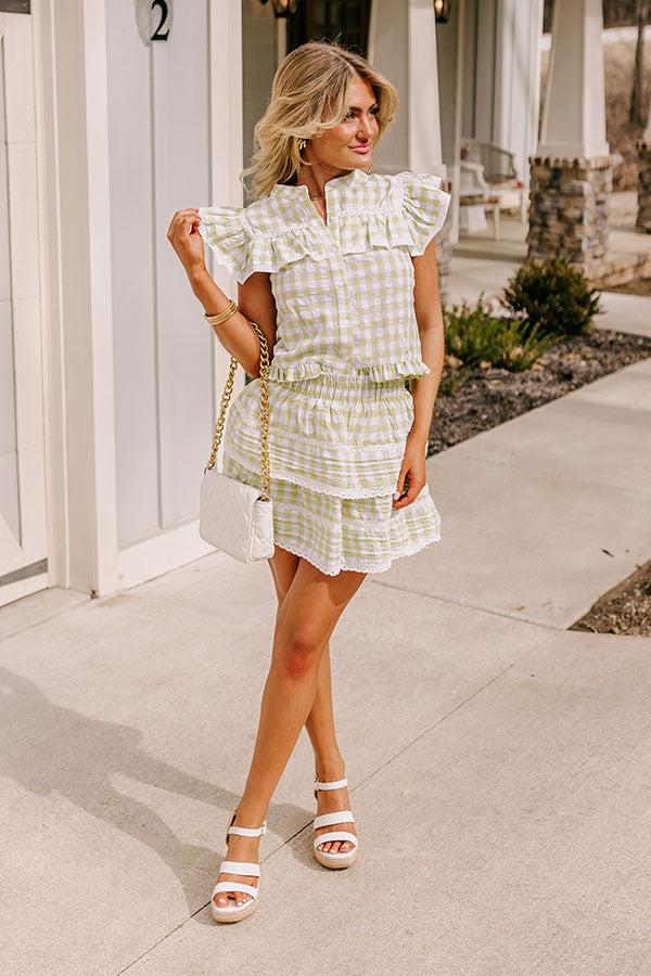 Impressions Downright Delightful Gingham Top In Lime