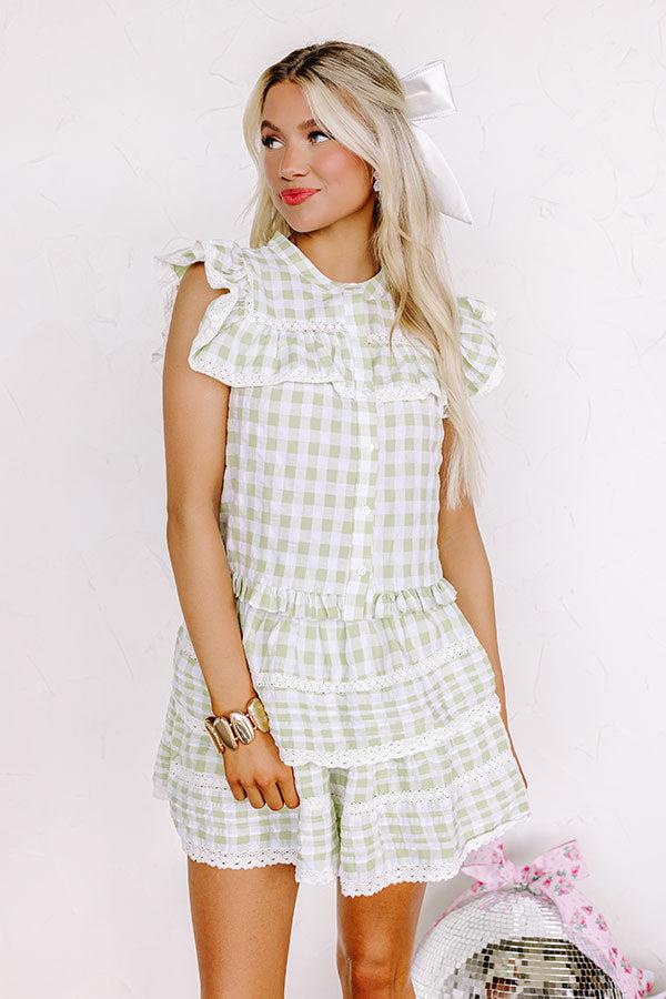Impressions Downright Delightful Gingham Top In Lime