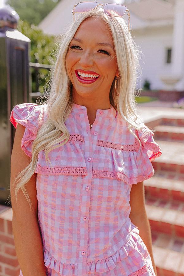 Impressions Downright Delightful Gingham Top In Pink