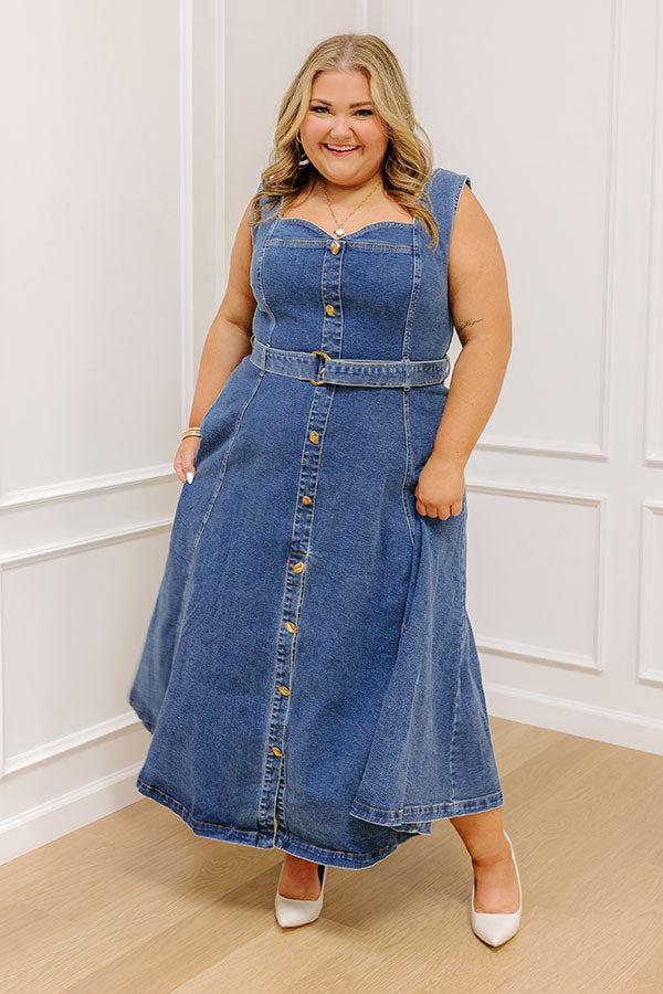 Impressions Downtown Stroll Denim Maxi Dress Curves