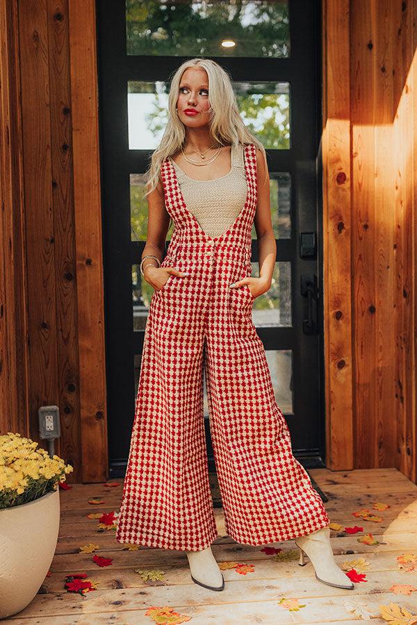 Impressions Dreaming Of Soho Houndstooth Jumpsuit In Crimson