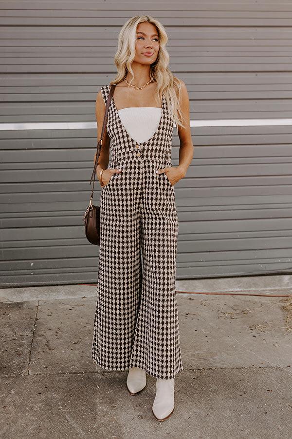 Impressions Dreaming Of Soho Houndstooth Jumpsuit In Espresso