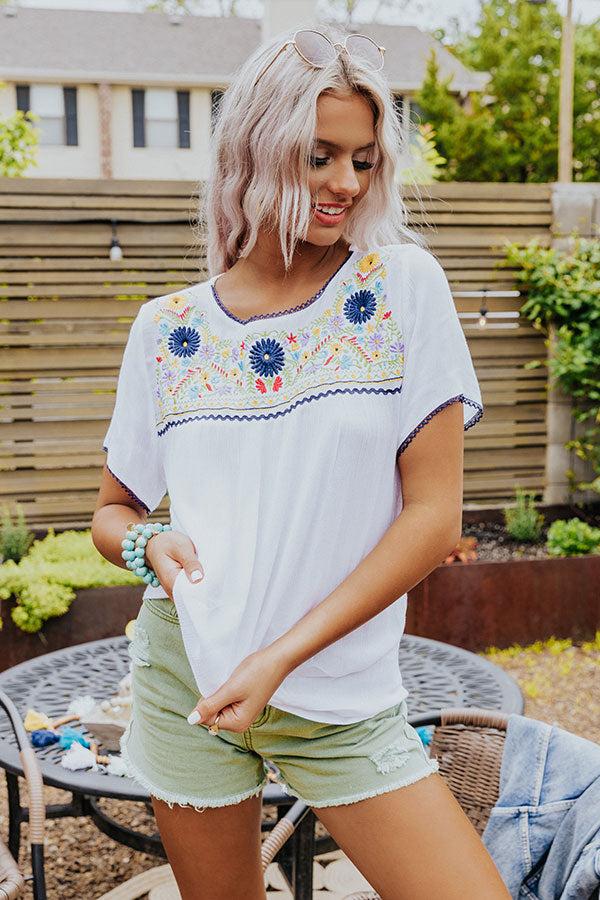 Impressions Dreamy Destination Embroidered Shift Top In Navy