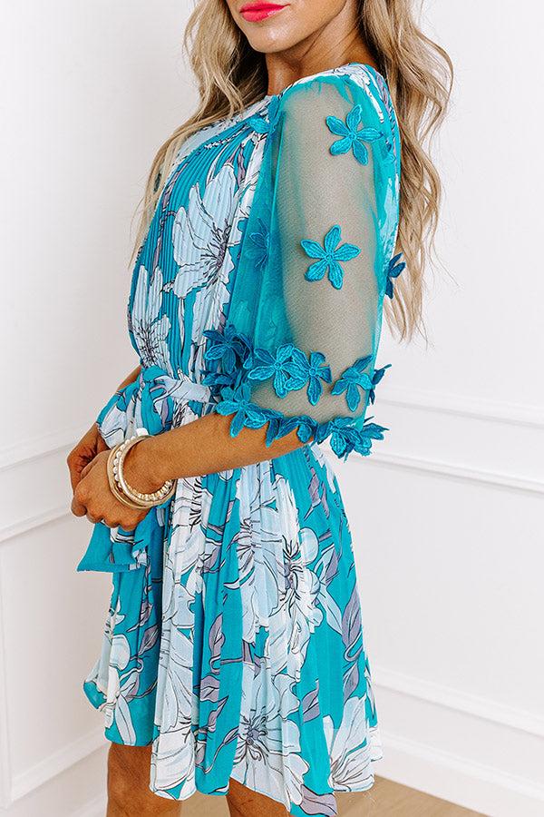 Impressions Easily Enchanted Pleated Dress In Turquoise