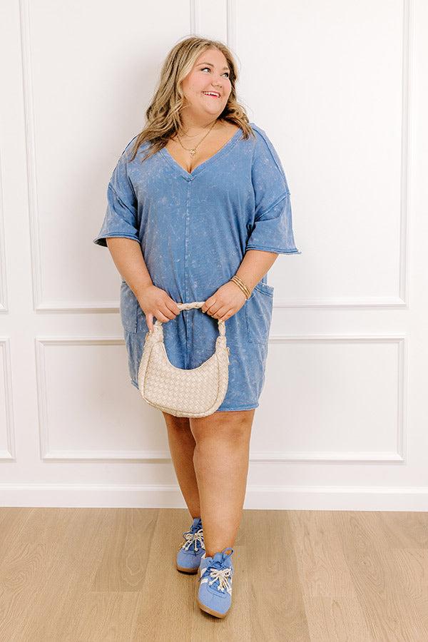Impressions Easy To Style Vintage Wash Romper In Blue Curves