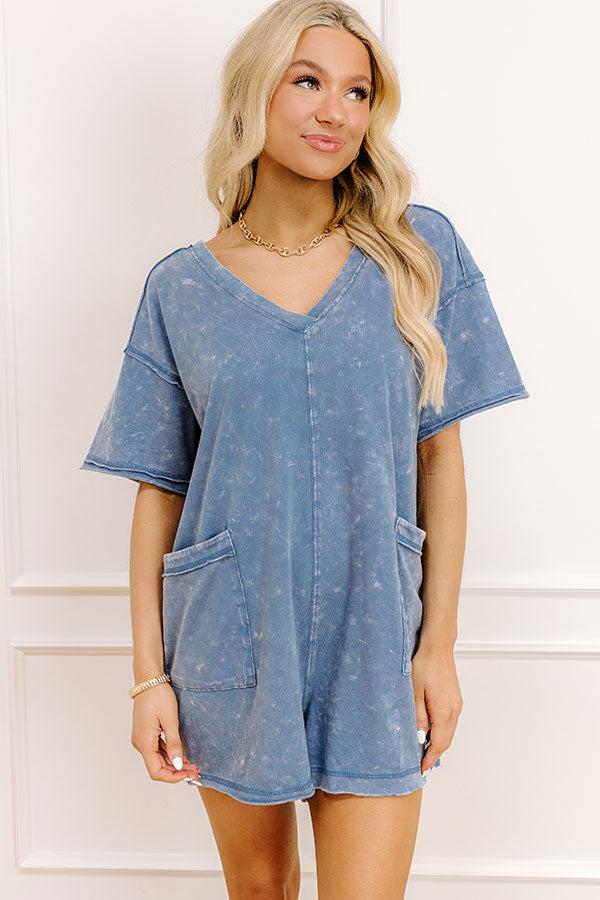 Impressions Easy To Style Vintage Wash Romper In Blue