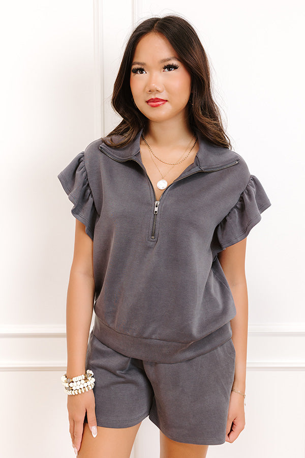 Impressions Effortless Moments Quarter Zip Top In Charcoal