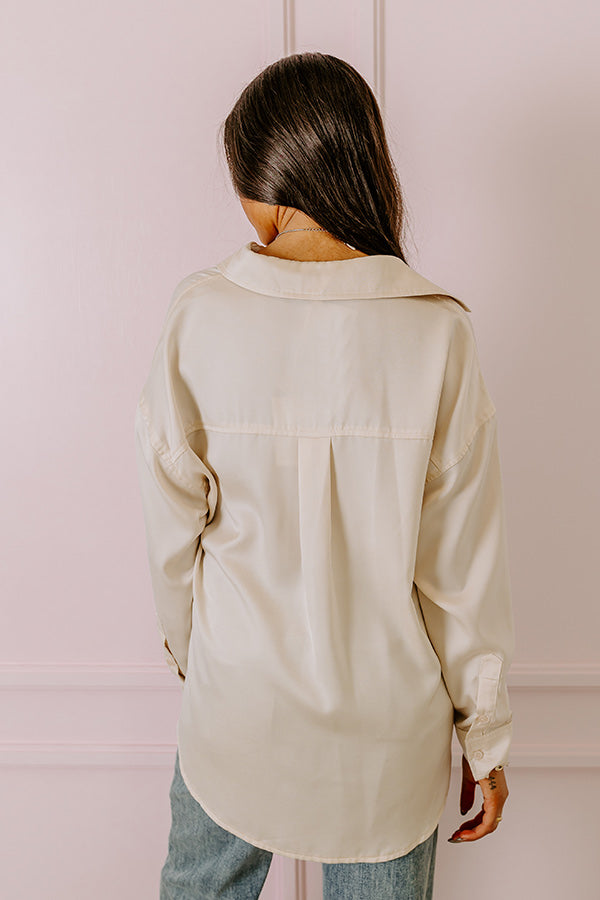 Impressions Elite Elegance Satin Button Up In Cream