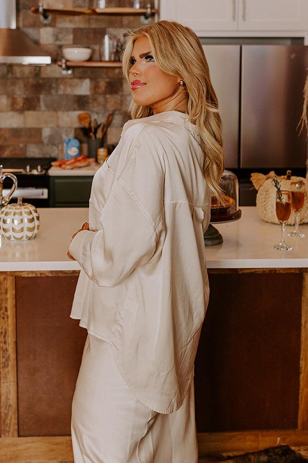 Impressions Elite Elegance Satin Button Up In Cream Curves