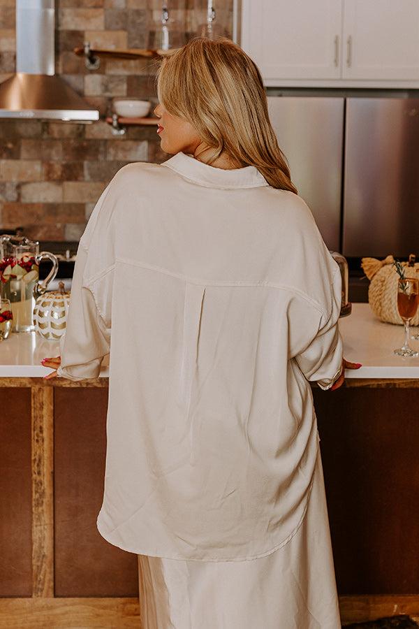 Impressions Elite Elegance Satin Button Up In Cream Curves