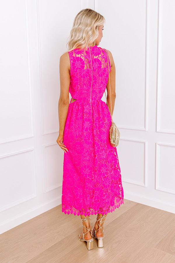 Impressions Enchanting Elegance Lace Cut Out Midi In Hot Pink