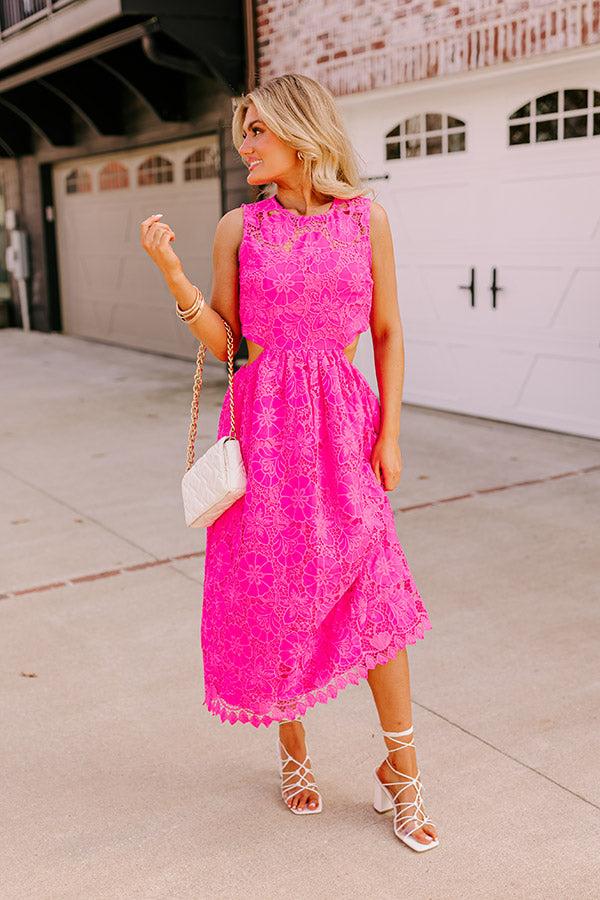 Impressions Enchanting Elegance Lace Cut Out Midi In Hot Pink