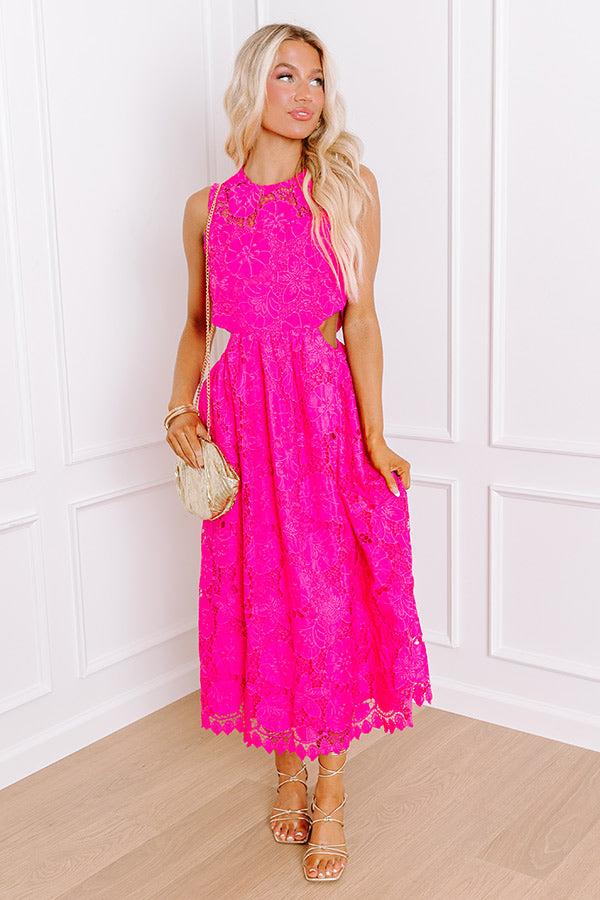 Impressions Enchanting Elegance Lace Cut Out Midi in Hot Pink