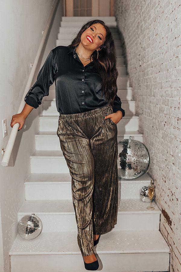 Impressions Endless Nights Pleated Pants In Gold Curves