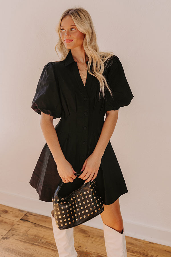 Impressions Exceptionally Chic Button Down Mini Dress In Black