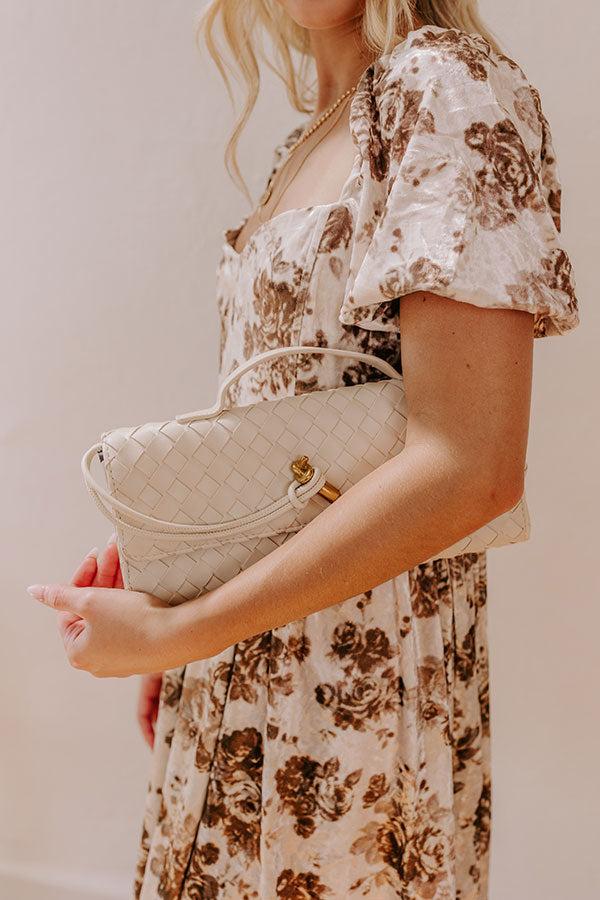 Impressions Exclusive Party Faux Leather Woven Purse in Light Oatmeal