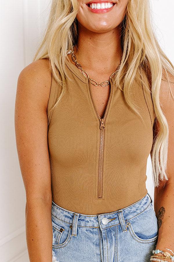 Impressions Fact Or Fiction Ribbed Bodysuit In Iced Mocha