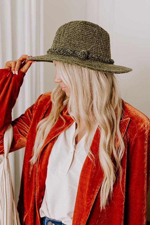Impressions Fall Dreaming Chenille Woven Fedora in Olive