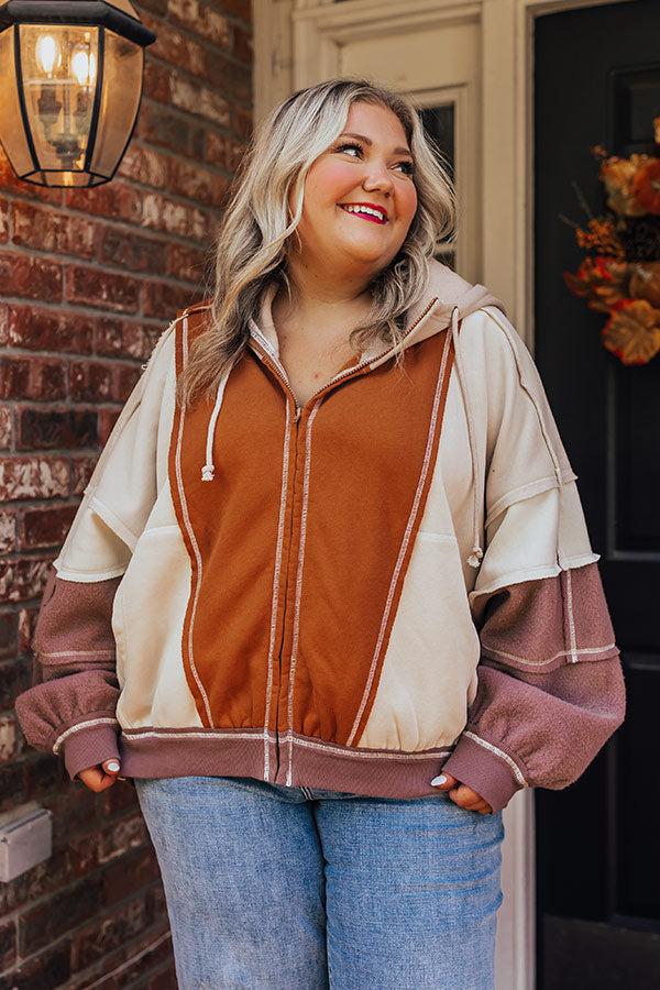 Impressions Fall Hike Color Block Sweater In Brown Curves