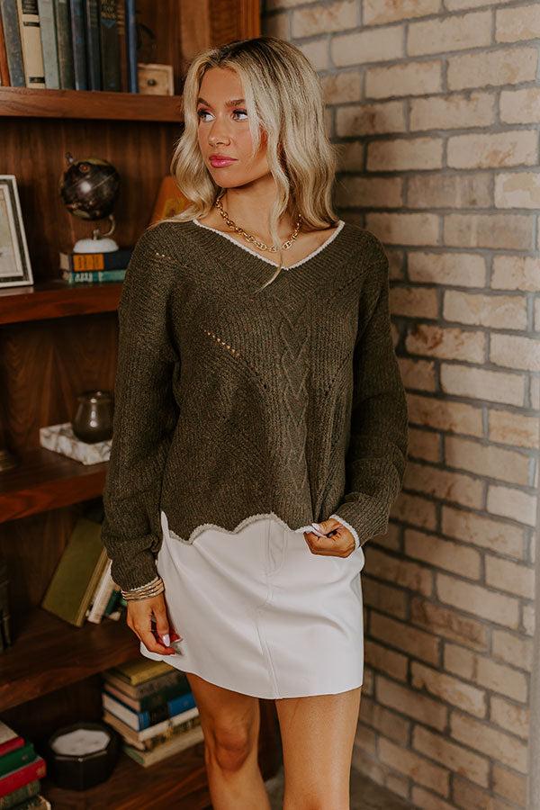 Impressions Falling For Cozy Knit Sweater In Martini Olive