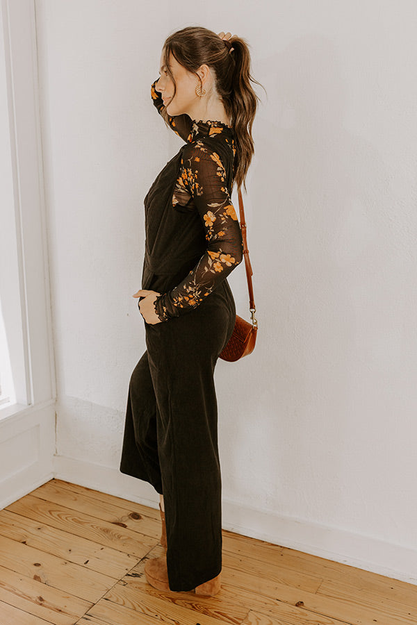 Impressions Falling For You Corduroy Jumpsuit In Black