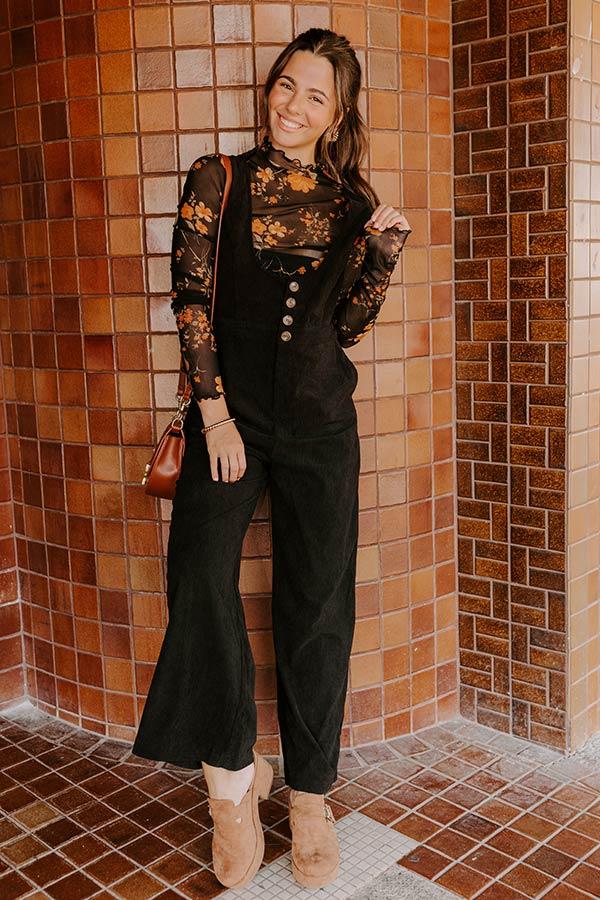 Impressions Falling For You Corduroy Jumpsuit In Black