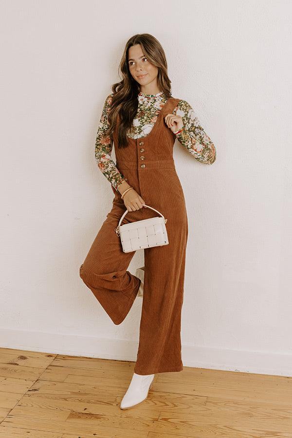 Impressions Falling For You Corduroy Jumpsuit in Mocha