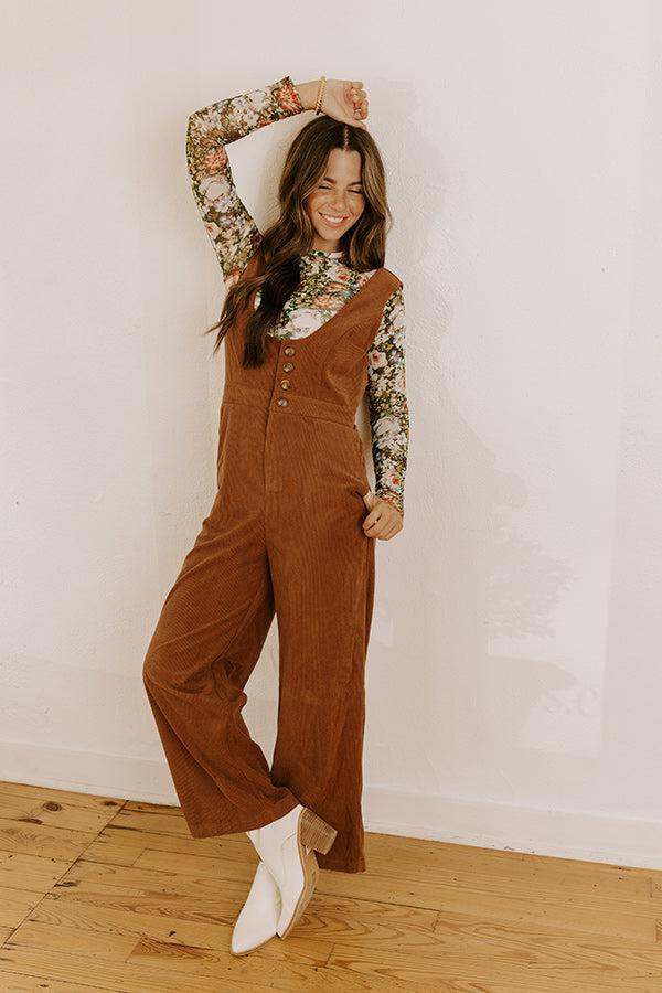 Impressions Falling For You Corduroy Jumpsuit In Mocha