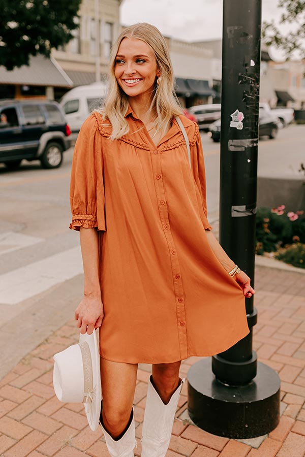 Impressions Falling Leaves Button Down Mini Dress In Pumpkin