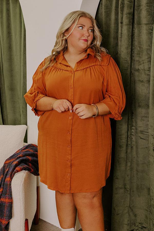 Impressions Falling Leaves Button Down Mini Dress In Pumpkin Curves