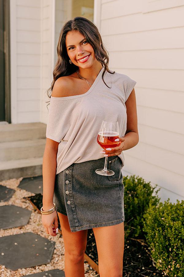 Impressions Fan Fav Linen-Blend Shift Top in Warm Taupe