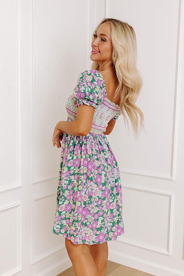 Impressions Fan Fav Smocked Floral Mini Dress In Lush Meadow