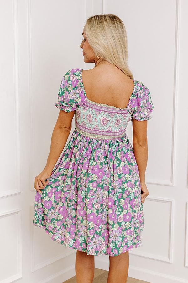 Impressions Fan Fav Smocked Floral Mini Dress In Lush Meadow