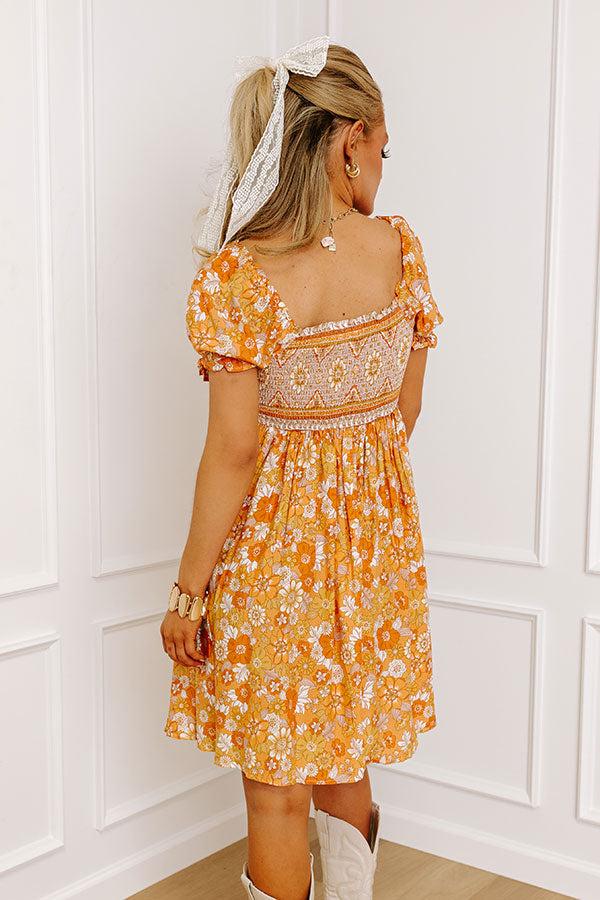 Impressions Fan Fav Smocked Floral Mini Dress In Orange