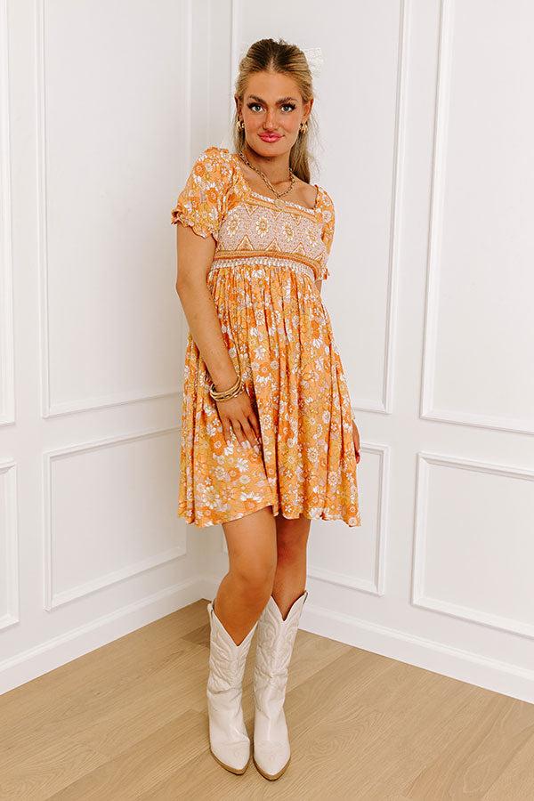 Impressions Fan Fav Smocked Floral Mini Dress In Orange