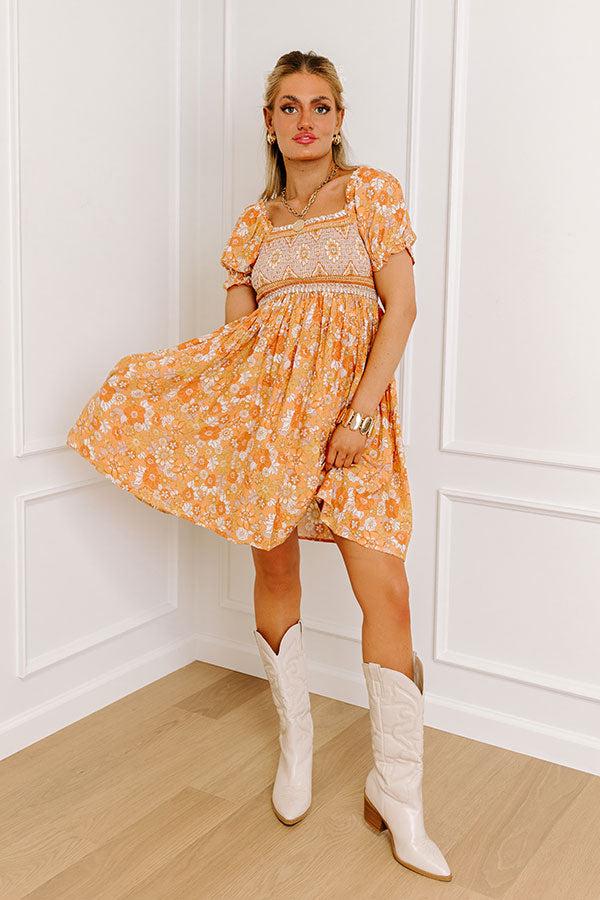 Impressions Fan Fav Smocked Floral Mini Dress In Orange