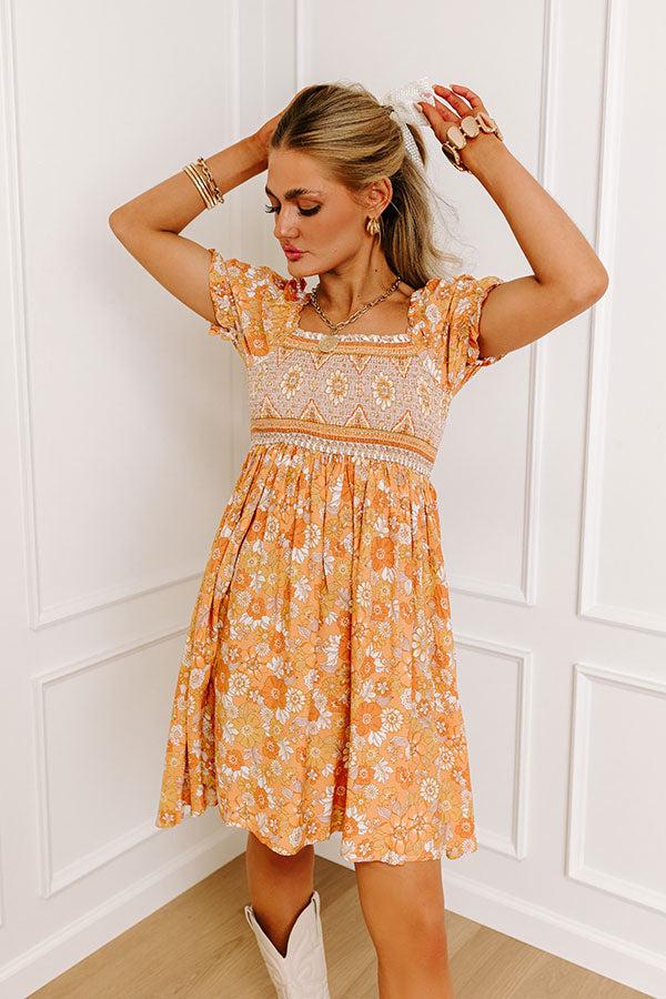 Impressions Fan Fav Smocked Floral Mini Dress in Orange