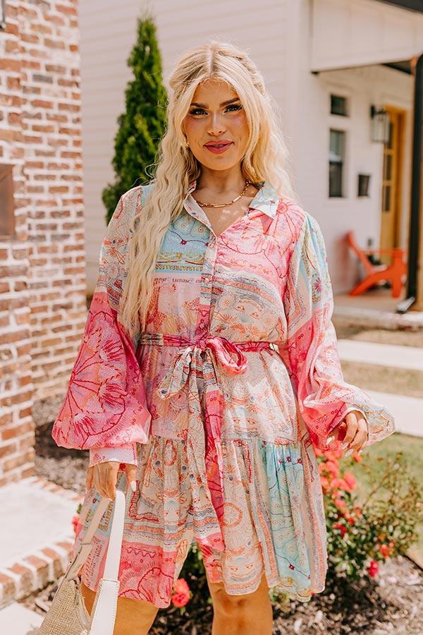 Impressions Fancy Flourish Color Block Mini Dress In Pink Curves