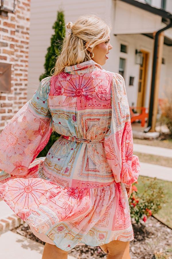 Impressions Fancy Flourish Color Block Mini Dress In Pink Curves