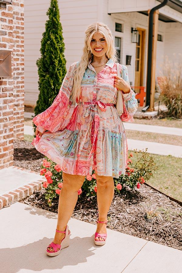 Impressions Fancy Flourish Color Block Mini Dress in Pink Curves