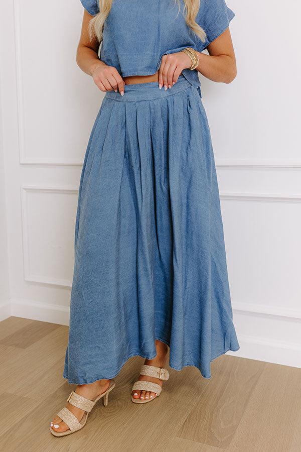Impressions Farmers Market Stroll High Waist Chambray Midi Skirt