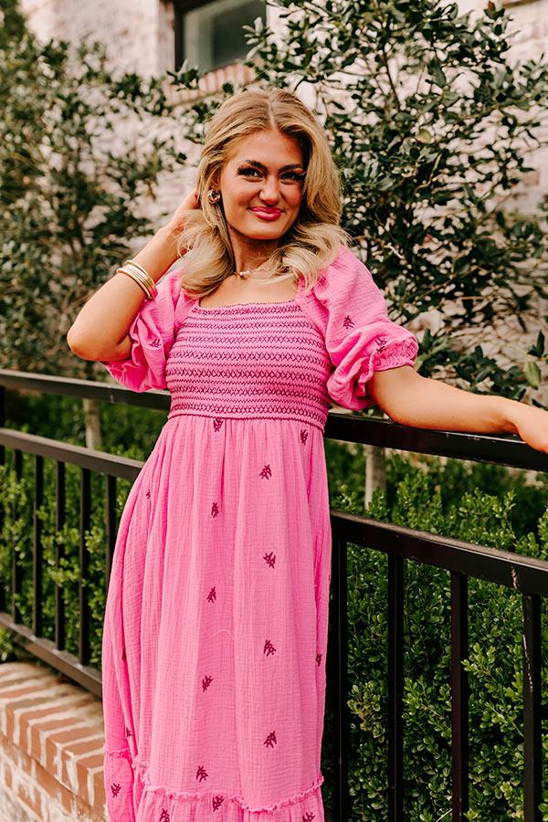 Impressions Farmers Market Stroll Smocked Maxi In Pink