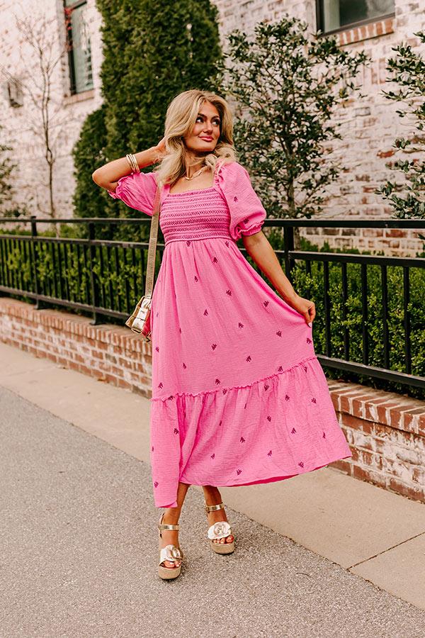 Impressions Farmers Market Stroll Smocked Maxi In Pink