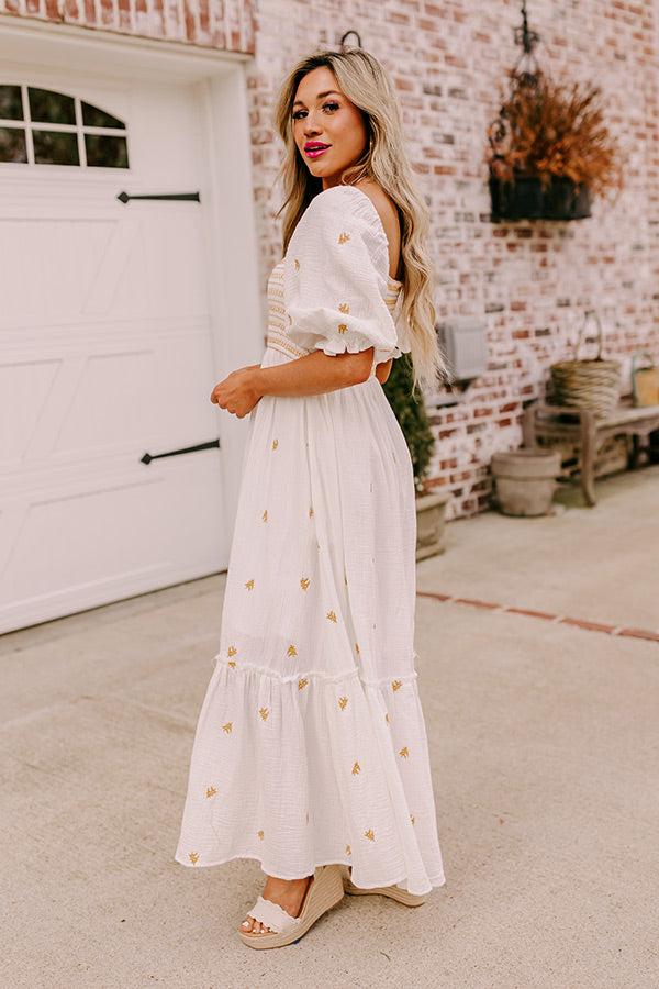 Impressions Farmers Market Stroll Smocked Maxi In White