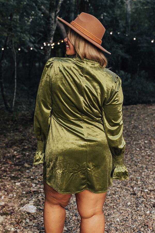 Impressions Fashionably Late Velvet Mini Dress In Olive Curves