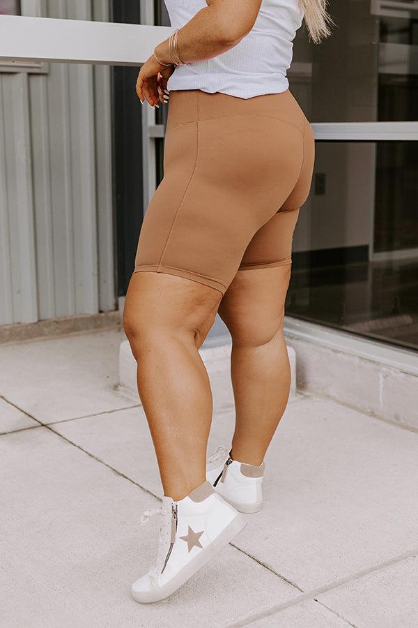 Impressions Favorite Adventure Butter Soft Biker Shorts In Camel Curves