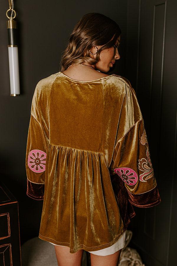 Impressions Feeling Boho Embroidered Velvet Top In Mustard